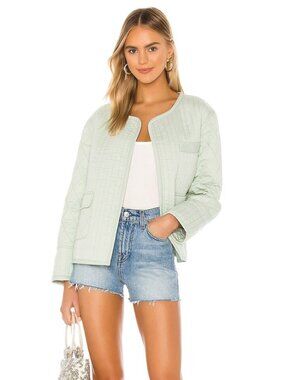 TULAROSA Theo Washed Mint Green Quilted Cotton Open Front Jacket Coat, Size XS